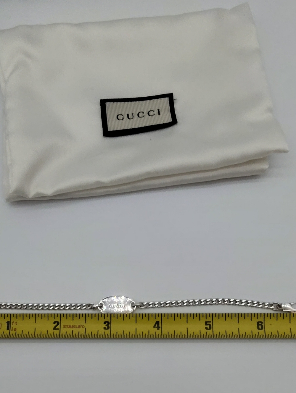 GUCCI Sterling Silver Logo Plate Bracelet AG925 Italy Chain Minimalist - Picture 11 of 12